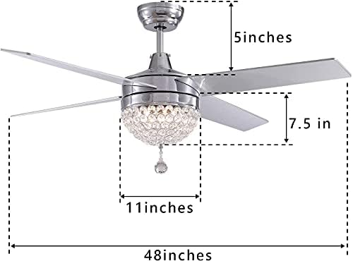 Vigat Crystal Teto Fan com lâmpada, lustre moderno de 48 polegadas com controle remoto e CCT Dimmable
