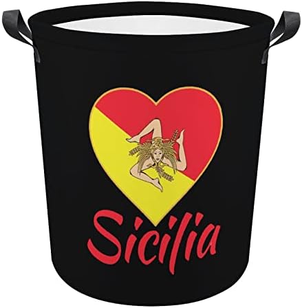 Bandeira da Sicília - Siciliana Trinacria cesta de lavanderia dobrável Bolsa de armazenamento à prova d'água com alça 16,5 x 16,5