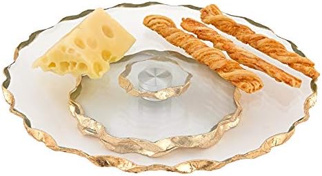 Badash GoldEdge girlating Glass Platter - 13 de borda esculpida de 13, bandeja de Susan Lazy Susan para bolo, pastelaria,