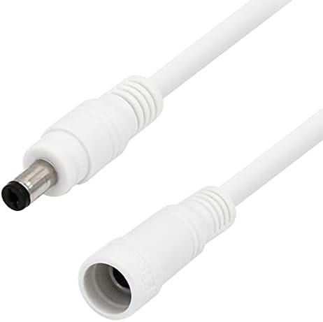 Cabo de extensão CC com interruptor - branco 20 pés 18awg 2,1 x 5,5 mm macho para fêmea Cabo de alimentação CC para câmera de luz de luz LED CCTV, troca de botão de 303 liga/desliga