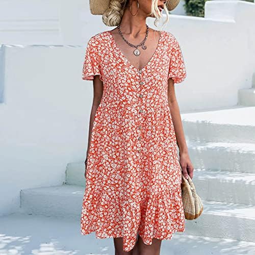 Fragarn Womens Resort Use vestidos, moda feminina solta verão de verão V vestido de manga curta floral de pescoço