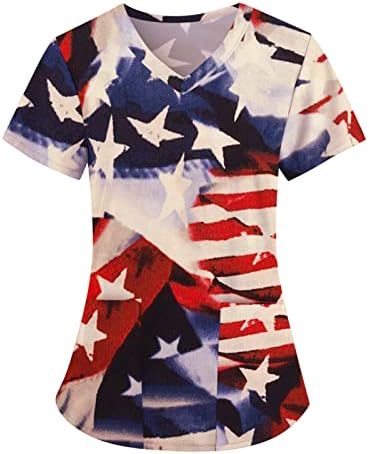 Dia da Independência Trabalho Tops Women American Flag Tees Shirts Stars Stripes Slave Short V Neck de 4º julho Camiseta de bolso