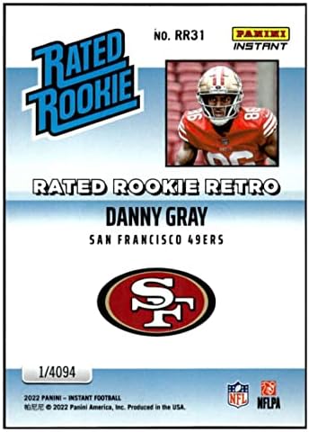 Danny Gray RC 2022 Panini Instant Rated Rookie Retro RR31 NM+ -MT+ NFL Football 49ers