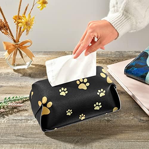 Caixa de lenço de papel de pata de ouro de cachorro tampo da caixa de papel de couro retangular com dispensador
