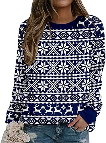 Suéteres de natal flekmanart para mulheres o-pescoço de manga comprida renander tie-dye quente camisetas de férias de grandes dimensões no inverno