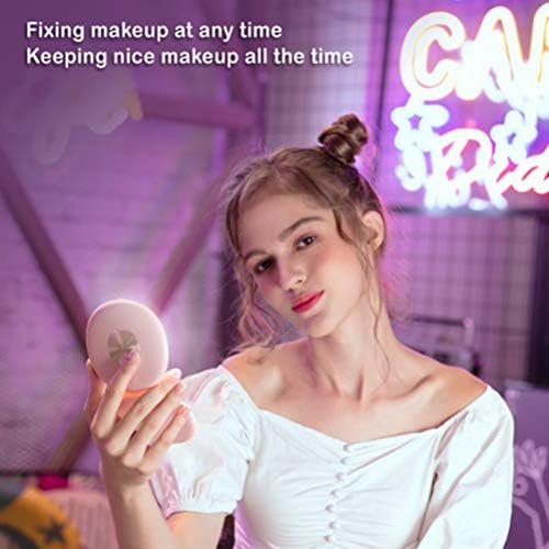 Mini LED Makeup Mirror, Round Ultra-Thin Girls Portable Vanity Mirror com luz, rosa