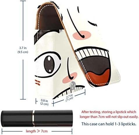 Mini maquiagem de Oryuekan com espelho, bolsa de embreagem Leatherette Lipstick Case, Cartoon Face Happy
