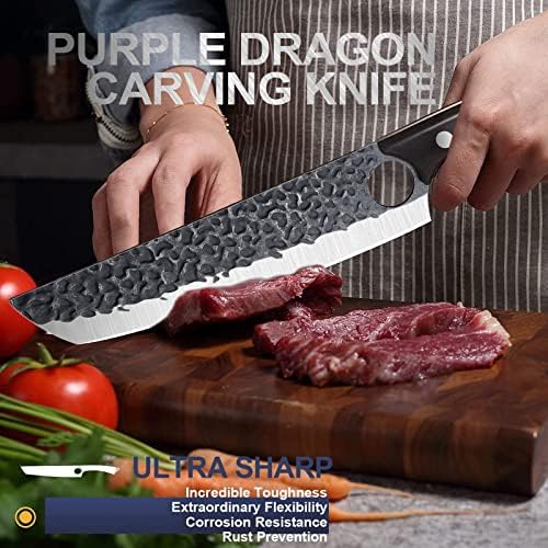 Dragão Purple Tanto Chef Faca Cleaver, Faca de Boning forjada de 7,5 polegadas de mão Japão Faca de aço carbono