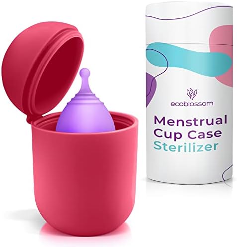 EcoBlossom Cup Caso e Esterilizador Menstrual - Titular de esterilização de silicone reutilizável - Período de limpeza para você e seu disco ou copo - contêiner de limpeza portátil e vapor de microondas a vapor