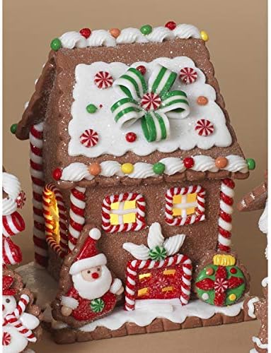 One Holiday Way Way de 5,5 polegadas Miniatura Miniature Snowman Christmas House Gingerbread House com detalhes de doces-LED