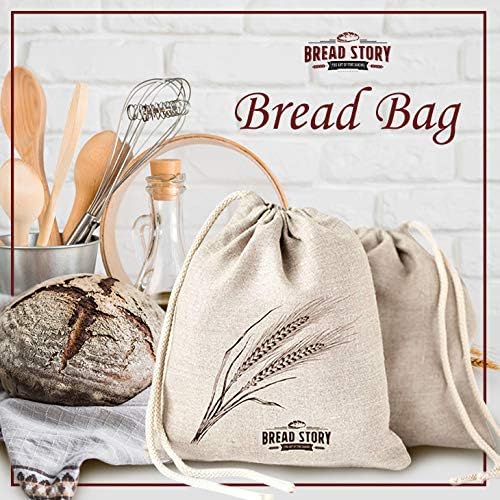 Sacos de pão de linho - 2 pacote 11 x 15 polegadas ideais para pão caseiro, armazenamento não branqueado, reutilizável, desgastamento