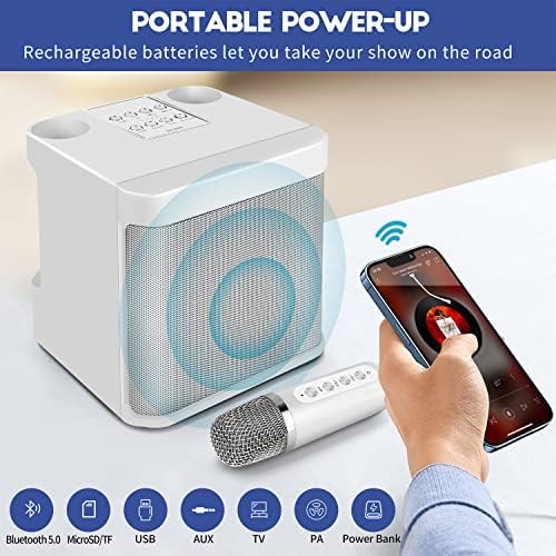 Máquina de karaokê com 2 microfone sem fio, alto -falante portátil de Bluetooth com o sistema de suporte do sistema HD SOM