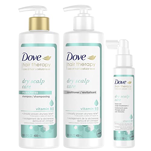 Regime de terapia capilar Dove Conjunto de cabelos para shampoo, condicionador e tratamento de couro cabeludo seco com vitamina B3 3 contagem