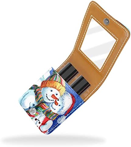 Caixa de batom de Guerotkr, organizador de batom de Lip Gloss de couro com espelho, mini saco de suporte de batom, boneco de neve