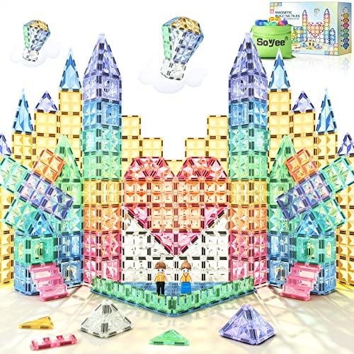 Tilhas magnéticas pastel de diamante 82pcs, brinquedos de caça para crianças para crianças, brinquedos sensoriais de bloqueios magnéticos e brinquedos montessori para mais de 3 anos de idade, sets de construção para crianças de 3 a 5 4-8, compatíveis com grandes marcas