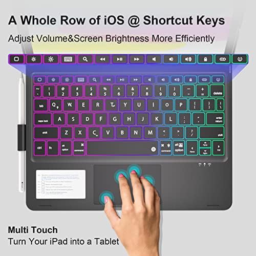 Caixa de 10ª geração do BaiSla iPad com teclado, 360 ° Rotativo, luz de fundo do arco -íris, trackpad com vários toques,