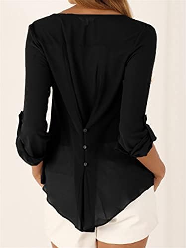 Andongnywell Women Button But decote em Tamas casuais de decote casual T-shirt LOP Top Blusa Pull Sleeve Chiffon Camisa