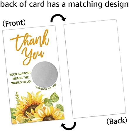 RewidParty 50 Certificado de presente de girassol em branco Cardes de cartas Agradecemos por seus comprovantes de cartões de arranhões