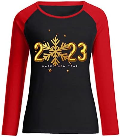 Feliz Ano Novo 2023 Camisas para Mulheres Moda Bloco de Colorções Crewneck Sorto Camisetas Casuais Casuais Camisas de Manga Longa