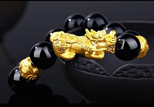 2pcs feng shui obsidian miçangas pulseira de riqueza ouro preto pixiu riqueza e boa sorte unissex pulseira, adequada para qualquer