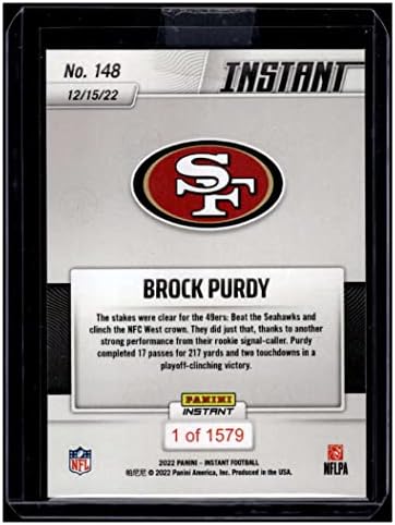 Brock Purdy RC 2022 Panini Instant /1579 Rookie 148 49ers MT-MT+ NFL Football