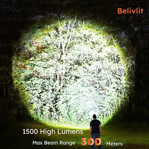 Belivlit LED farol, 1500 lúmens altos, recarregáveis, zoomáveis, impermeáveis, faróis de sensor de movimento, faróis de