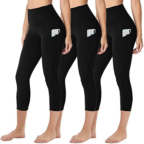 HltPro 3 Pack Capri Leggings Para mulheres com bolsos - Black High Wistomy Control Cappris Yoga Pants for Workout