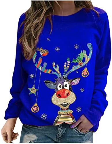Tops de Natal feios para mulheres engraçadas fofas de manga longa camisas de férias novidade de natal suéter de camisetas de tripulação