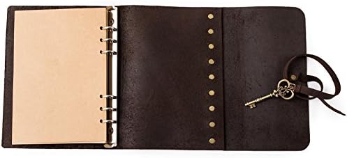 Caderno de diário de couro genuíno macio de ancraft com o encantador retro -chave de 6 anel A5 A5 Blank Craft Paper