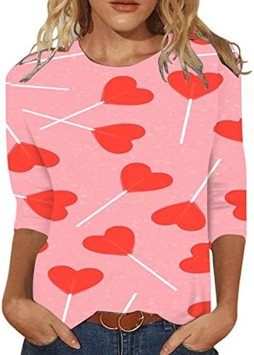 Camisas do Dia dos Namorados Mulheres Pulloves gráficos Love Cartão de coração Impressão Sorto do dia dos namorados