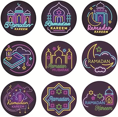 90 PCs Kit de adesivos Ramadan Neon Ramadan Round Sticker Ramadan Party Festival Supplies Favors