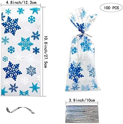 SaktopDeco 100 PCs Christmas Snowflake Bags Sacos de Celofane Bolsas de Bakie Bakery Sacos de Bakie com laços Twist