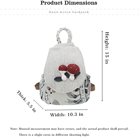 Huangguoshu feminino algodão tecido hippie cânhamo boho bordado bordado multi bolso retro fofo backpack backpack （cogumelo）