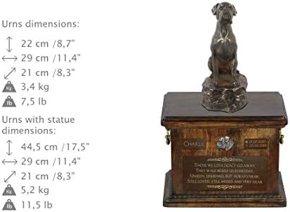 Boxer sentado, urna para cães cinzas memorial com estátua, nome e citação de animais de estimação - Artdog personalizado