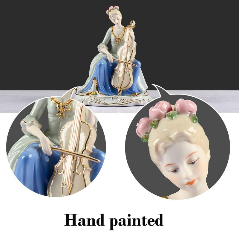 Músico de menina toca a figura pintada à mão esculpida por violino, figura de porcelana de cerâmica de decalque caseira da estátua