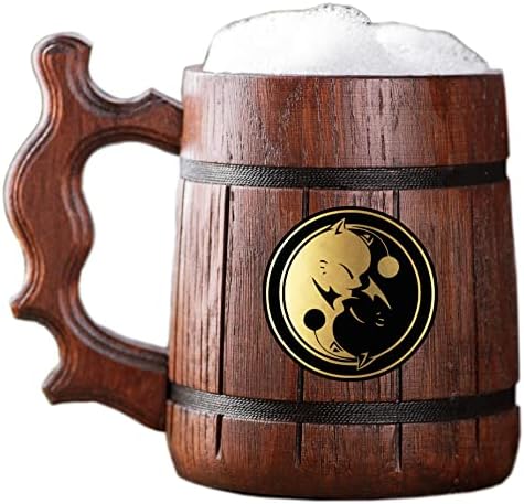 ffxiv kupo yin yang caneca tanque de madeira. Presente para jogadores. Beer Stein. Caneca de cerveja de madeira personalizada. Presente