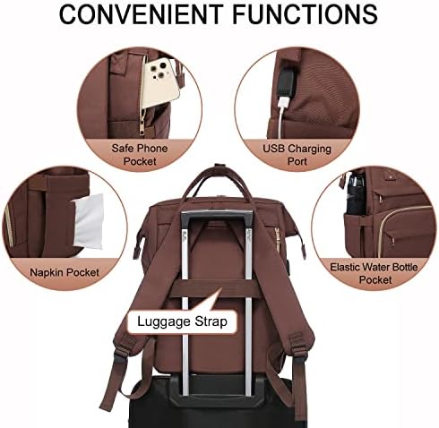 Backpack de laptop LoveVook para mulheres Saco de laptop de trabalho de laptop mochila de mochila de computadores bolsas de laptop da faculdade, marrom escuro marrom