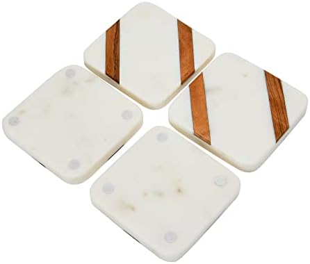Bloomingville White Marble & Acacia Wood Coasters, 4 L x 1 W x 4 H, multicolor