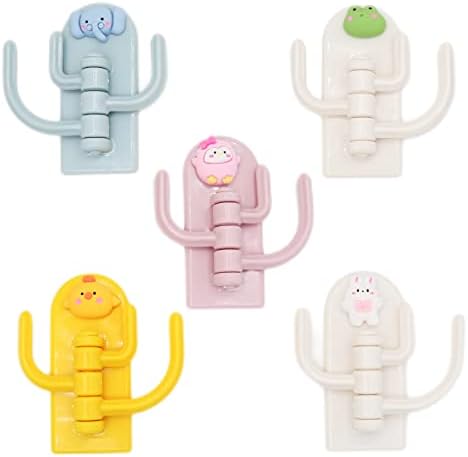 Ganchos de adesivo de desenhos animados de 5pcs, ganchos de parede decorativos de animais fofos para o suporte da chave