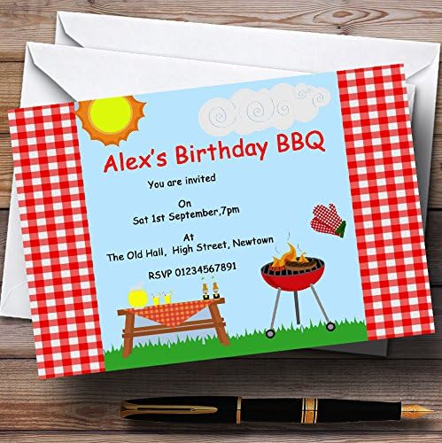 Summer BBQ Grill tem tema personalizado convites para festa de aniversário