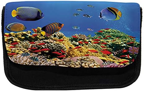Caixa de lápis oceânica lunarável, colônia de recife de coral submersa, bolsa de lápis de caneta com zíper duplo, 8,5 x 5,5, multicolor