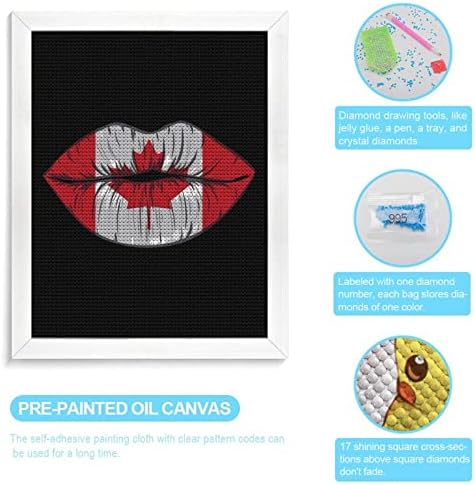 Canadá Bandeira Lipstick Lips Diamond Art Pintura redonda kits de imagem completa para decoração de quarto de parede com
