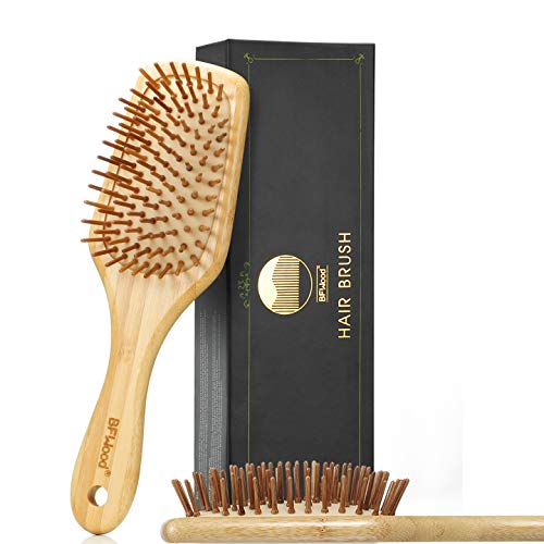 Brush de barba de javali BFwood e escova de cabelo de bambu - Reduza o terno de couro cabeludo crescente e massageado para mulheres