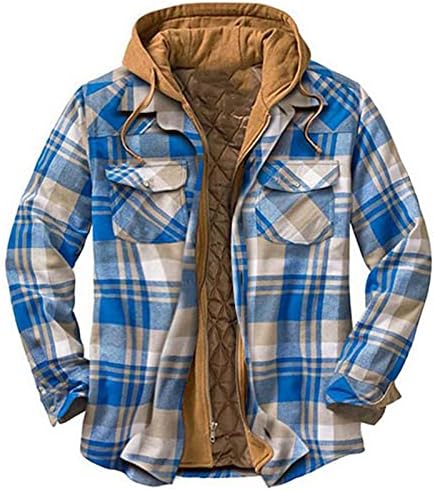 Camisetas de jaquetas acolchoadas de zdfer para homens, outono com capuz de inverno com zíper checado casaco grosso xadrez solto