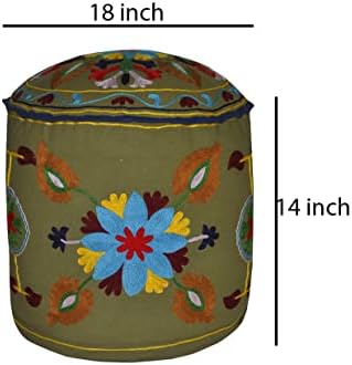 LALHAVELI INDIANO Bordado pesado decorativo capa otomana 18 x 18 x 14 polegadas
