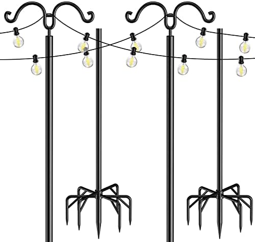 Pó de luz de luz de corda externa 2 pacote, postes leves para luzes externas de cordas, postes de luz de aço de 7