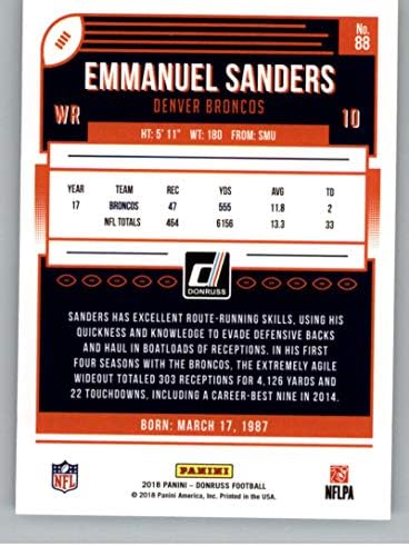 2018 Donruss Football 88 Emmanuel Sanders Denver Broncos NFL Trading Card