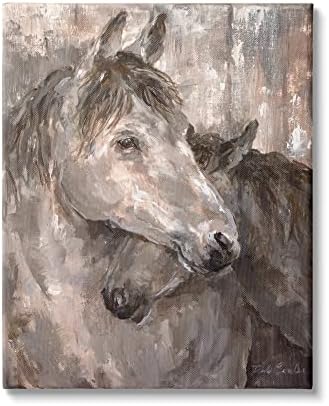 Stuell Industries Pintura equestre rústico Cavalos ternos Retrato Brown bege, projetado por Debi Coules Canvas Wall Art, 16 x 20, Off-White