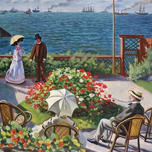 Jardim em Sainte-Adresse-Claude Monet pintada à mão Reprodução de pintura a óleo, retratos de família no terraço da praia, cena dos amantes do jardim de flores