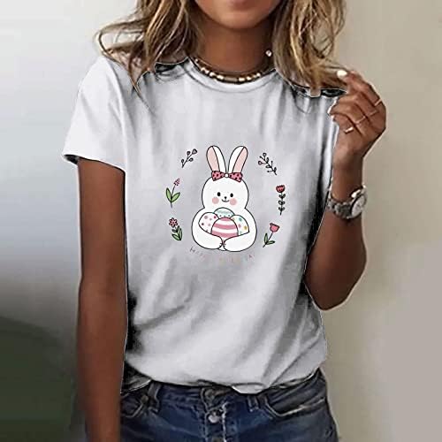 Feliz Dia da Páscoa Camisa para mulheres ovos de coelho fofos Tamas de verão impressas de verão 2023 Tops casuais de blusa